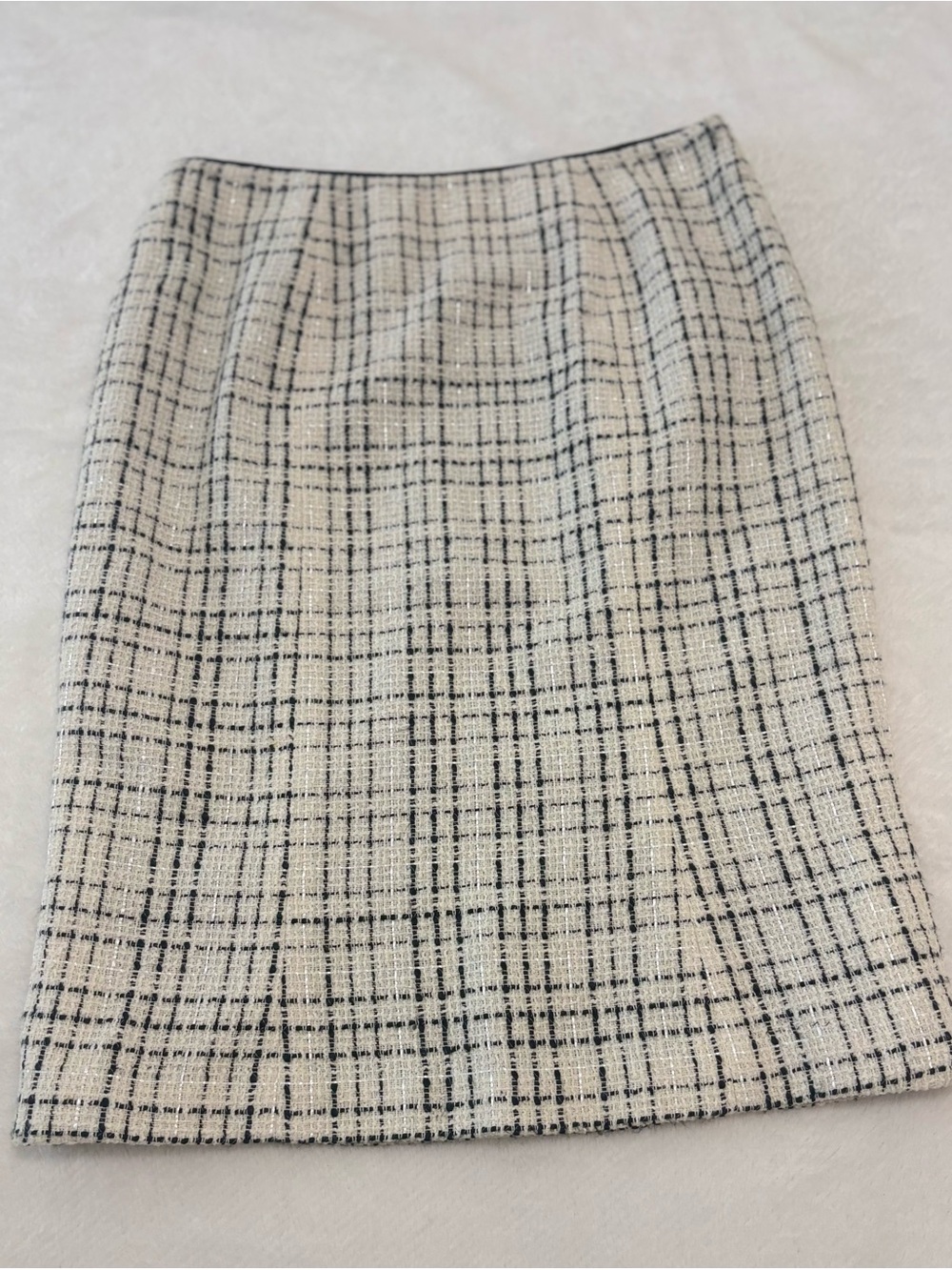 St. John Ivory Tweed Pencil Skirt with Black Windowpane